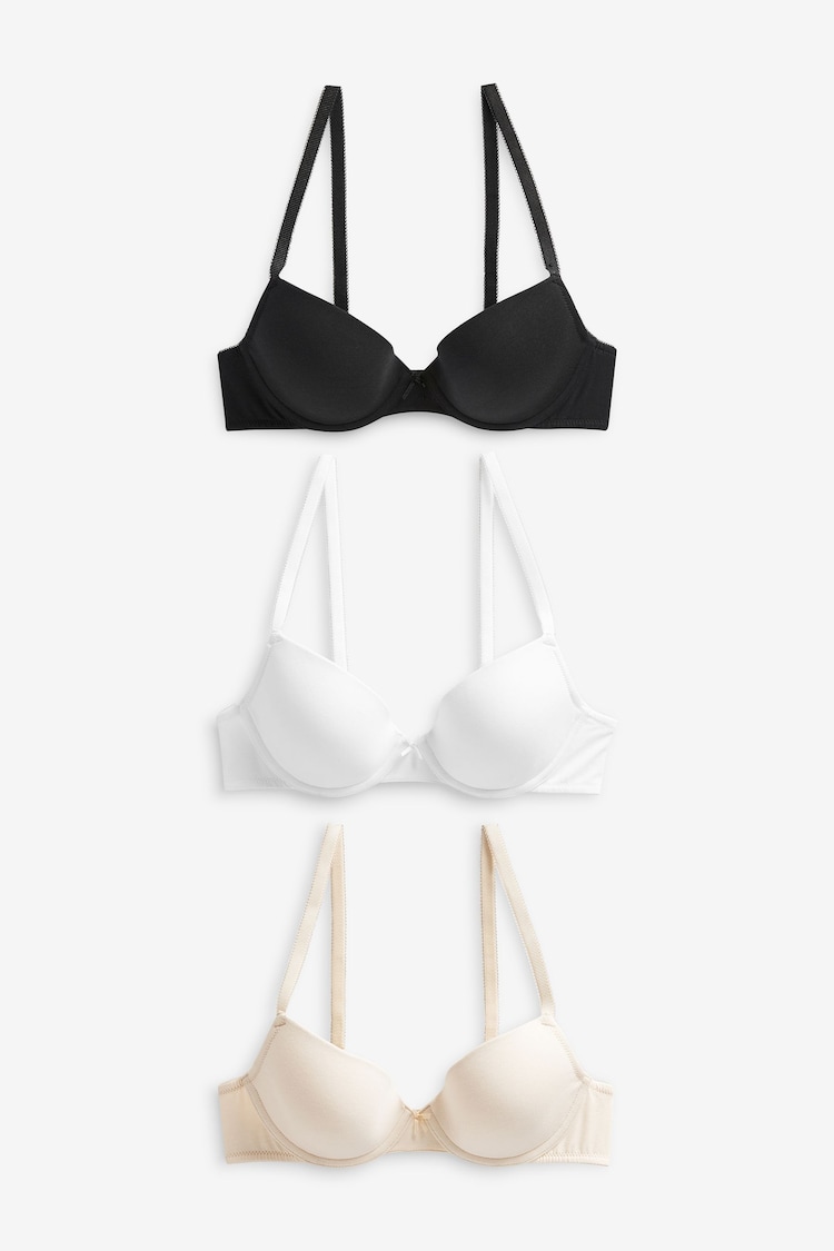 Black/White/Pastel Rose Nude Pad Plunge Cotton Blend Ultimate Comfort Bras 3 Pack A-E - Image 7 of 7
