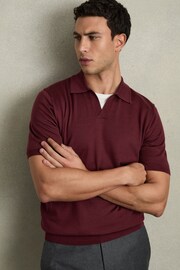 Reiss Claret Red Duchie Merino Wool Open Collar Polo Shirt - Image 1 of 7