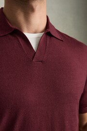 Reiss Claret Red Duchie Merino Wool Open Collar Polo Shirt - Image 4 of 7