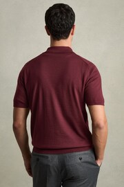 Reiss Claret Red Duchie Merino Wool Open Collar Polo Shirt - Image 5 of 7