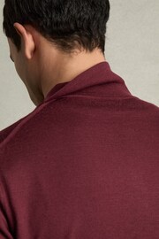 Reiss Claret Red Duchie Merino Wool Open Collar Polo Shirt - Image 6 of 7