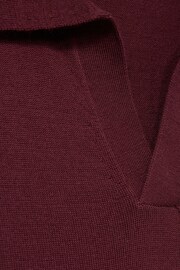 Reiss Claret Red Duchie Merino Wool Open Collar Polo Shirt - Image 7 of 7