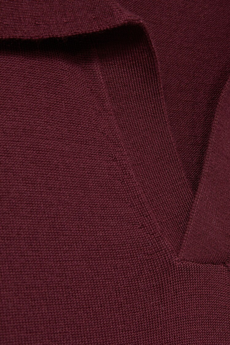 Reiss Claret Red Duchie Merino Wool Open Collar Polo Shirt - Image 7 of 7