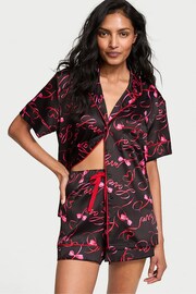 Black Love Script Satin Short Pyjama Set - Image 1 of 3