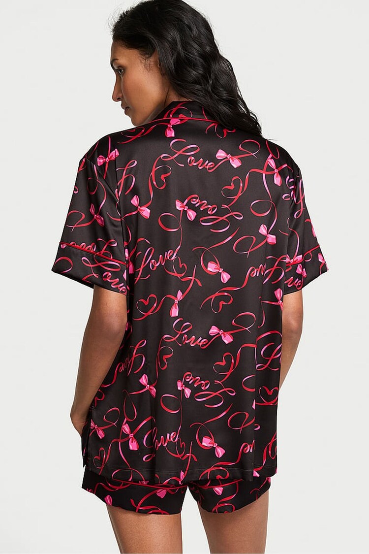 Black Love Script Satin Short Pyjama Set - Image 2 of 3