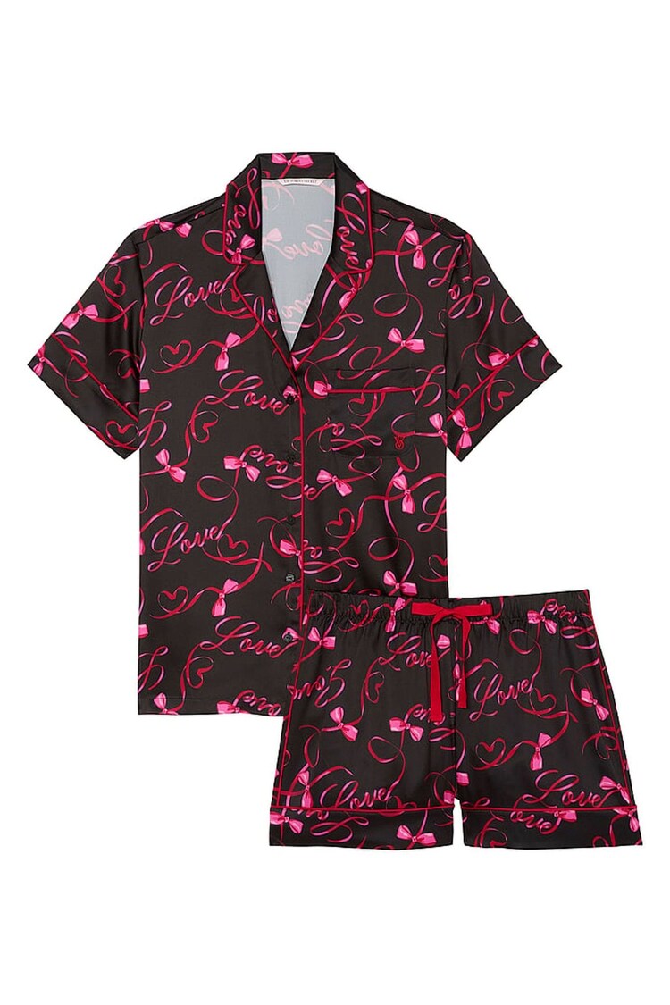 Black Love Script Satin Short Pyjama Set - Image 3 of 3