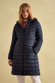Kenley Navy Showerproof Long Padded Coat with Hood - Image 1 of 6