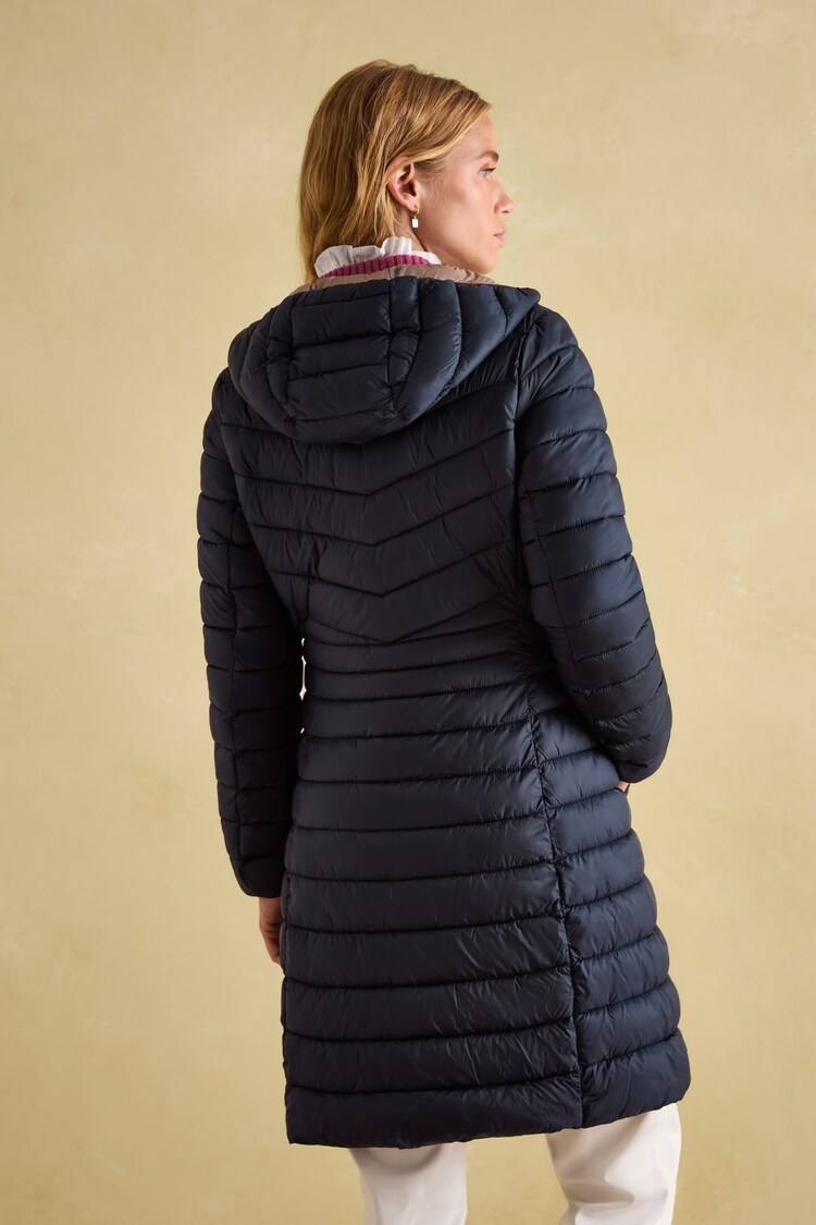 Kenley Navy Showerproof Long Padded Coat with Hood - Image 2 of 6