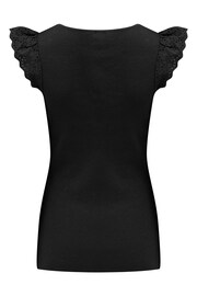 Pour Moi Black Sara Broderie Frill Sleeve Rib Knit Vest - Image 4 of 4