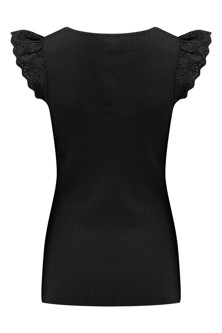 Pour Moi Black Sara Broderie Frill Sleeve Rib Knit Vest - Image 4 of 4