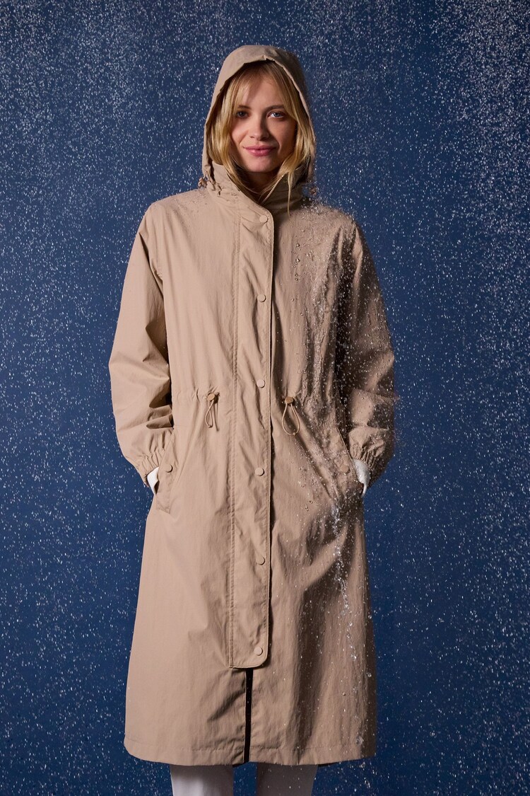 Hensley Tan Brown Waterproof Longline Coat with Packable Hood - Image 1 of 11