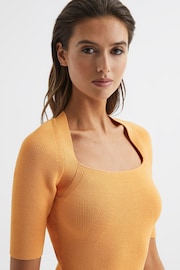 Square Neck Ribbed Top in Orange - Image 6 of 7