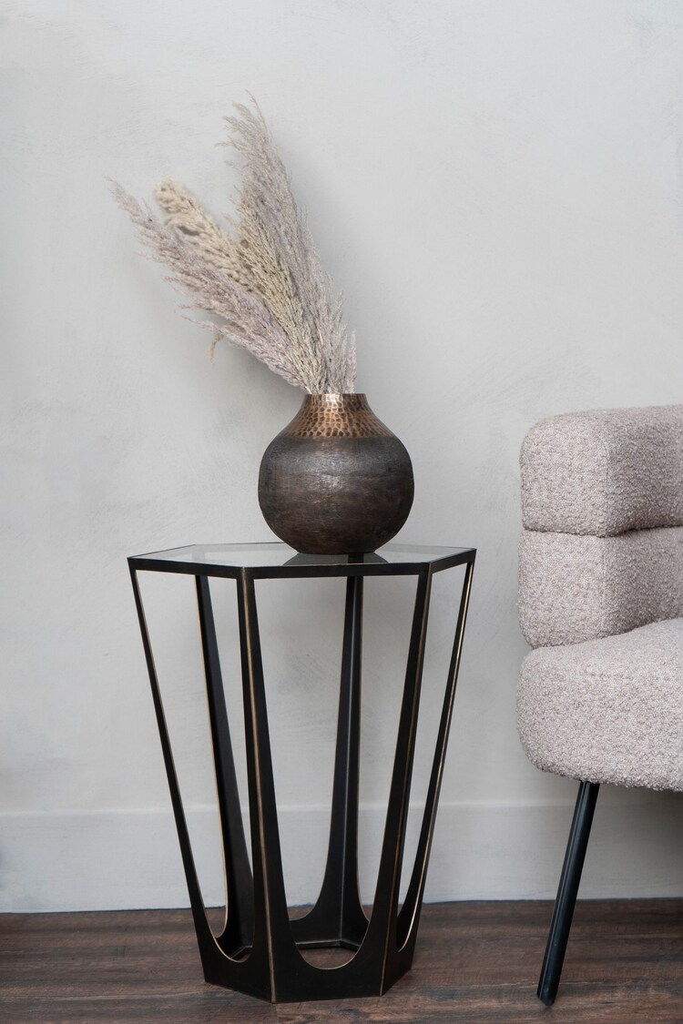 Libra Interiors Bronze Catalan Gilded Glass Top Side Table - Image 1 of 2