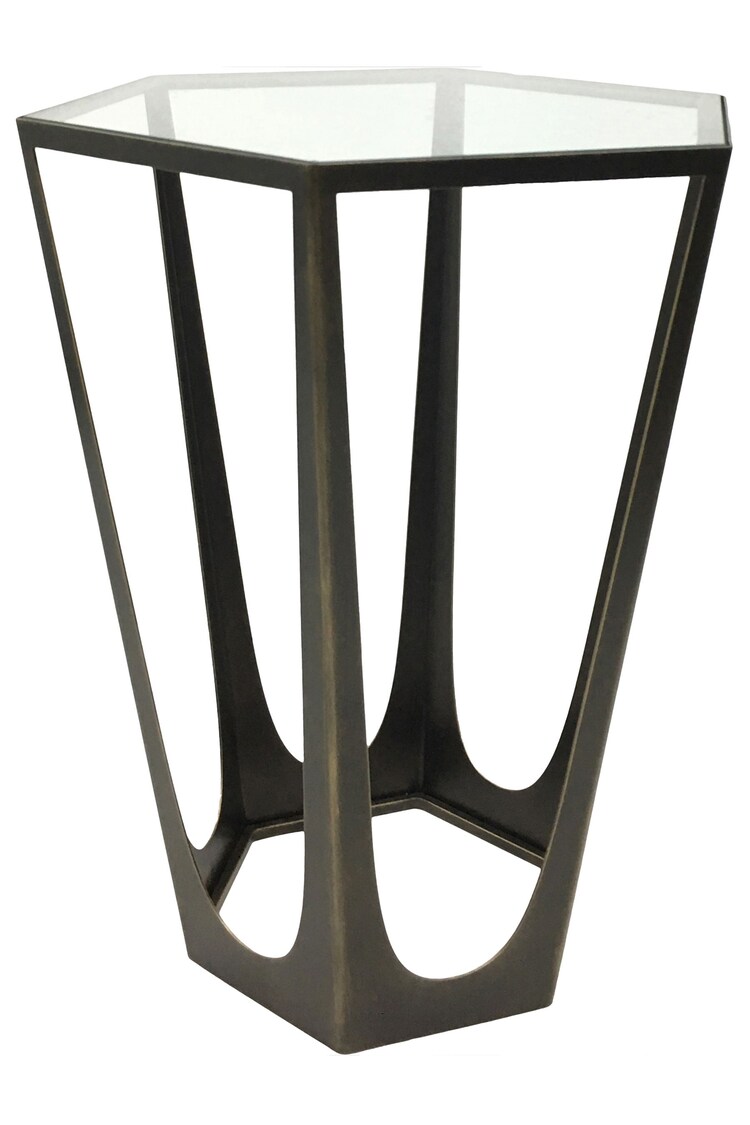 Libra Interiors Bronze Catalan Gilded Glass Top Side Table - Image 2 of 2