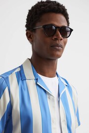 Slim Fit Cuban Collar Striped Shirt in Blue/White - Image 4 of 5