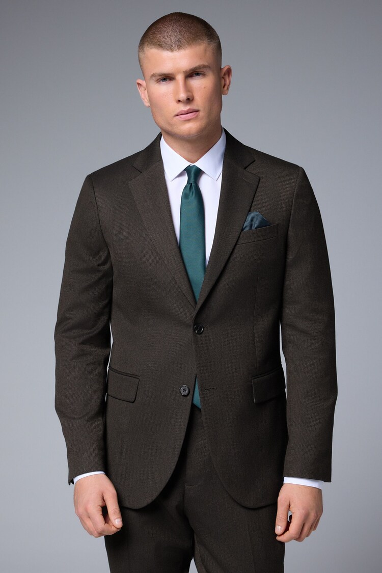 Brown Slim Fit Textured Suit Jacket - Image 1 of 5