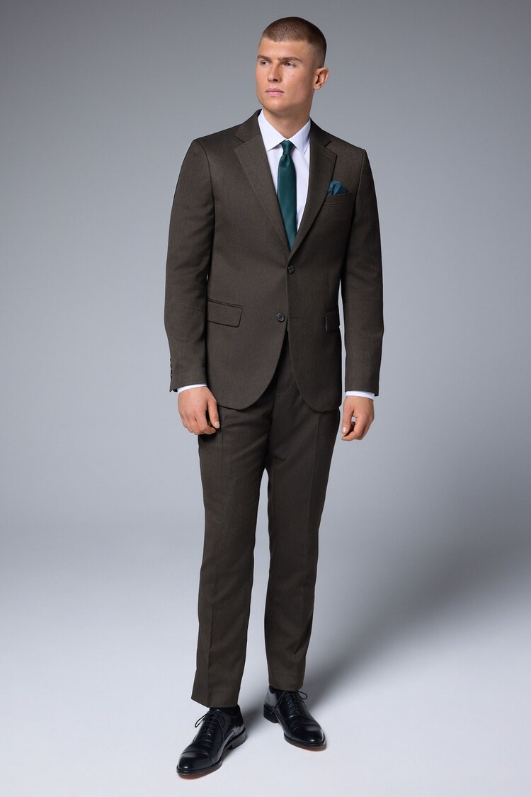 Brown Slim Fit Textured Suit Jacket - Image 2 of 5
