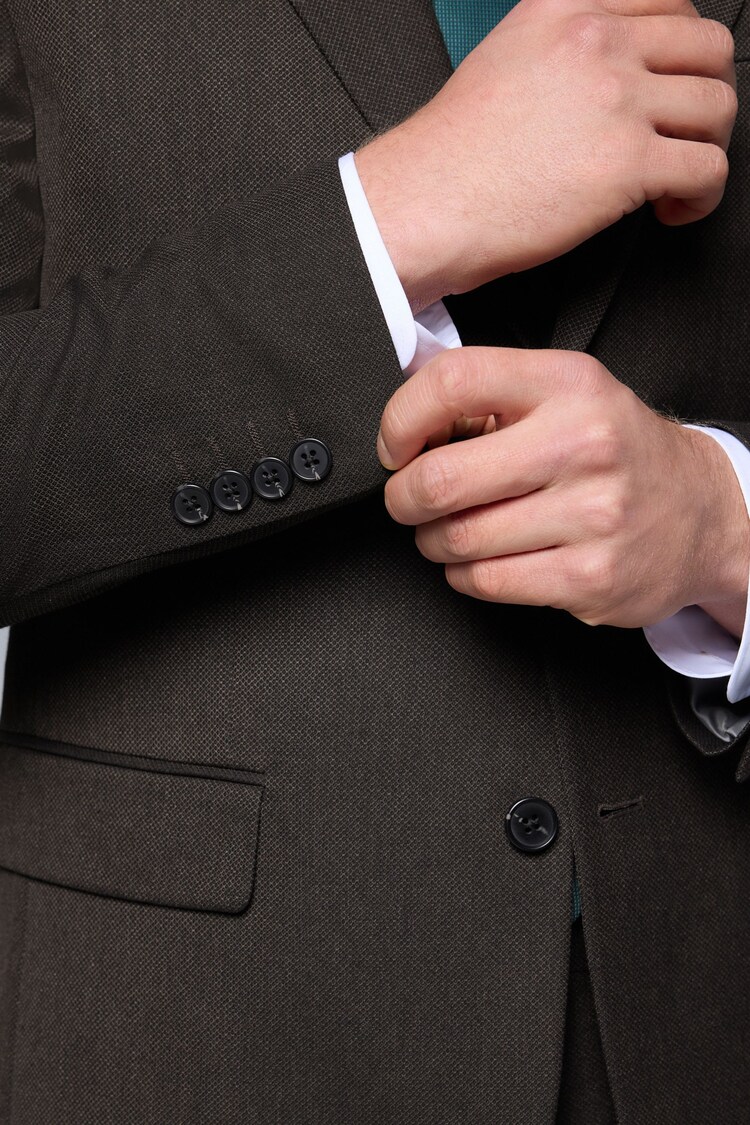 Brown Slim Fit Textured Suit Jacket - Image 5 of 5