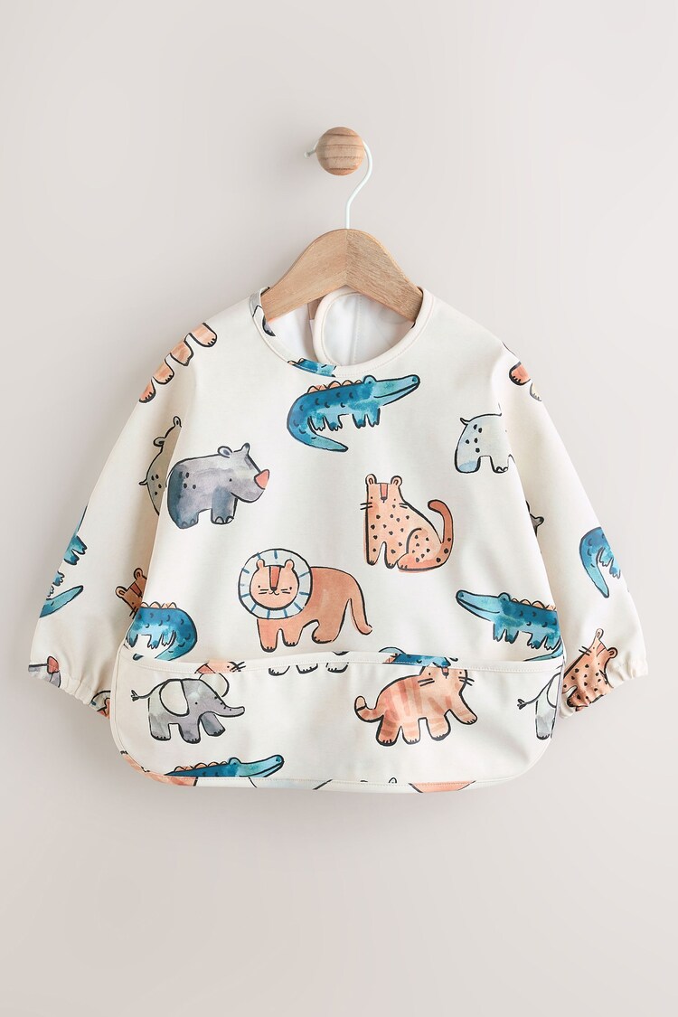 Neutral Safari Animals Baby Weaning And Feeding Sleeved Bib - Image 1 of 7