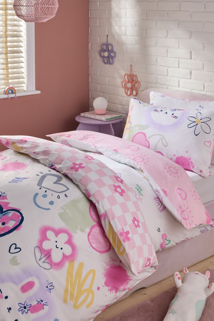 2 Pack Flower/Heart Character Icons Duvet Cover and Pillowcase Set - Image 1 of 6
