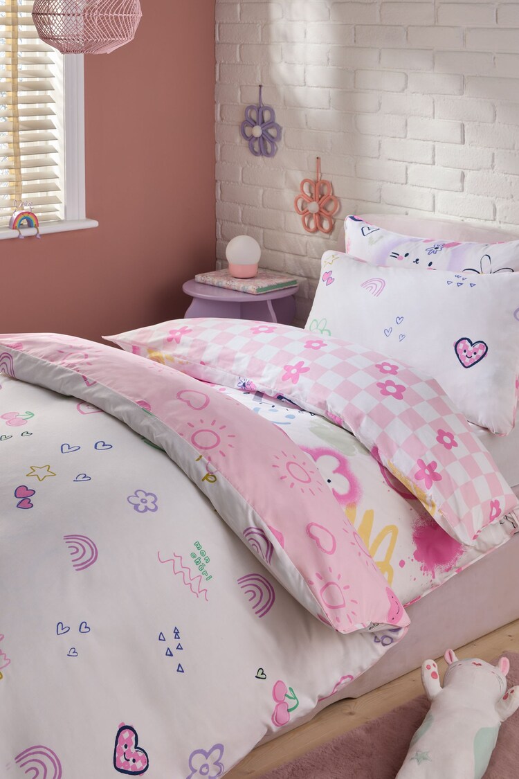 2 Pack Flower/Heart Character Icons Duvet Cover and Pillowcase Set - Image 2 of 6