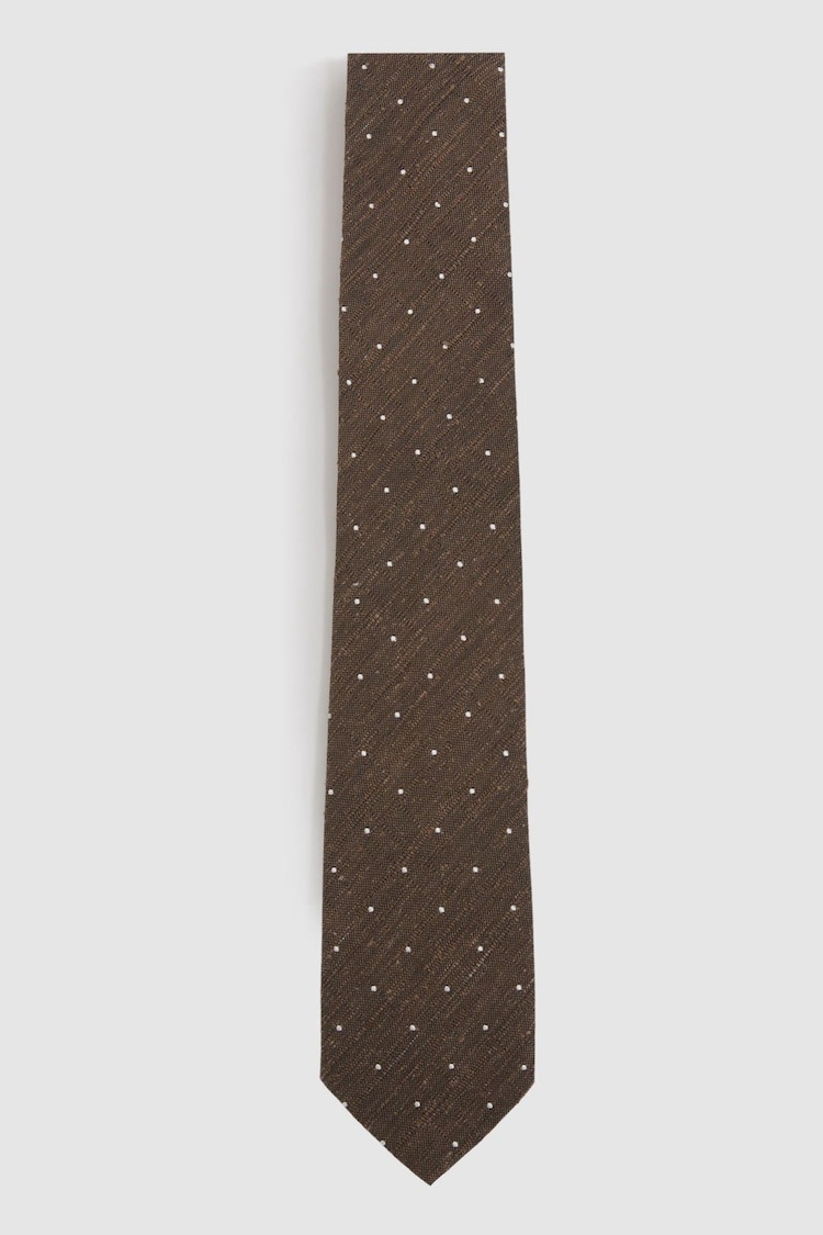 Textured Silk Blend Polka Dot Tie in Dark Tobacco - Image 1 of 5