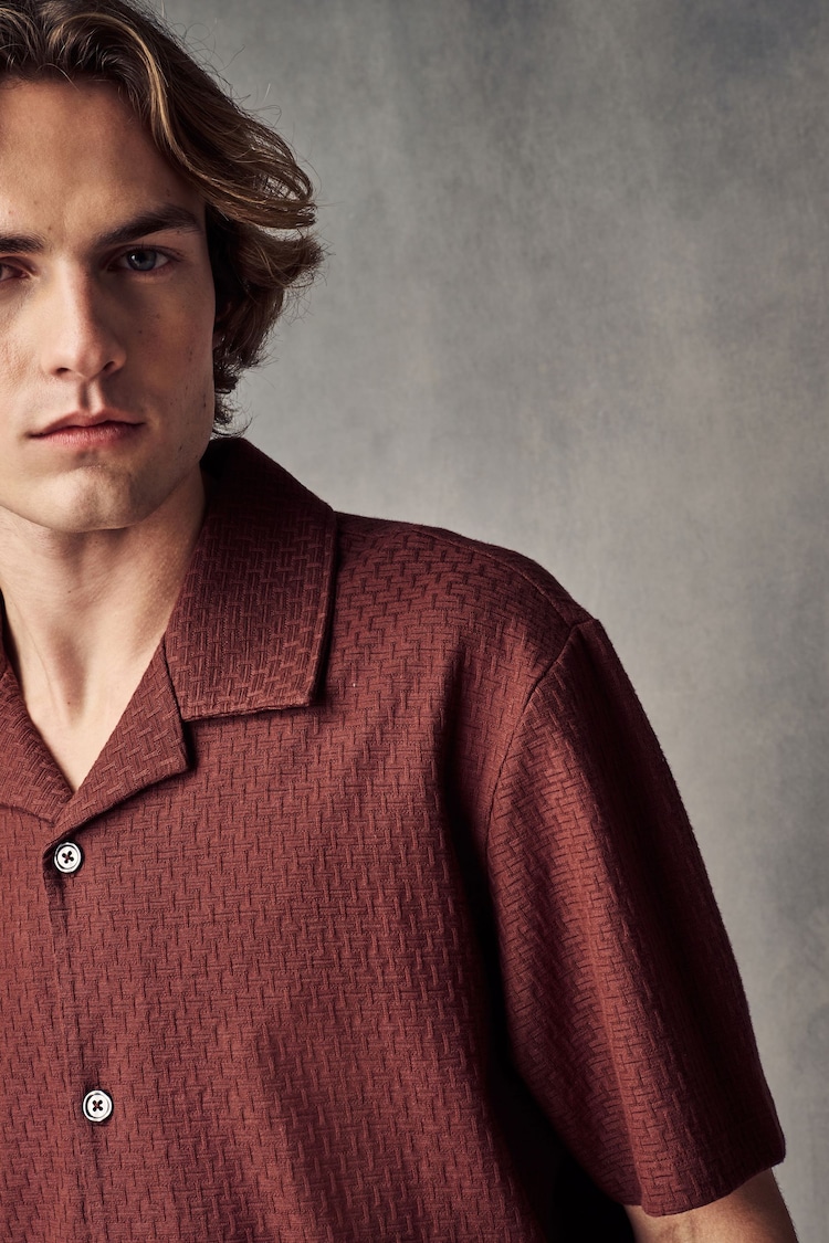 Red Terracotta Textured 100% Cotton Jersey Shirt - Image 1 of 7