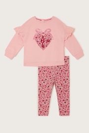 Monsoon Pink Baby Heart Leggings and Jumper Set - Image 1 of 3