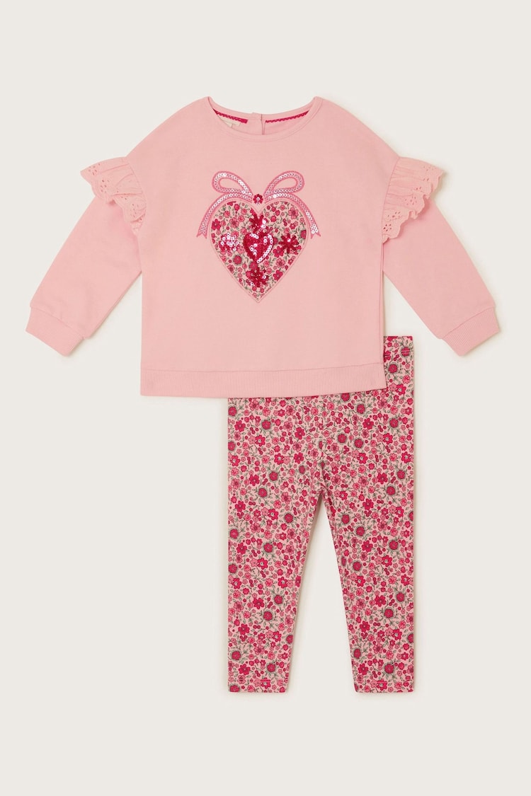 Monsoon Pink Baby Heart Leggings and Jumper Set - Image 1 of 3