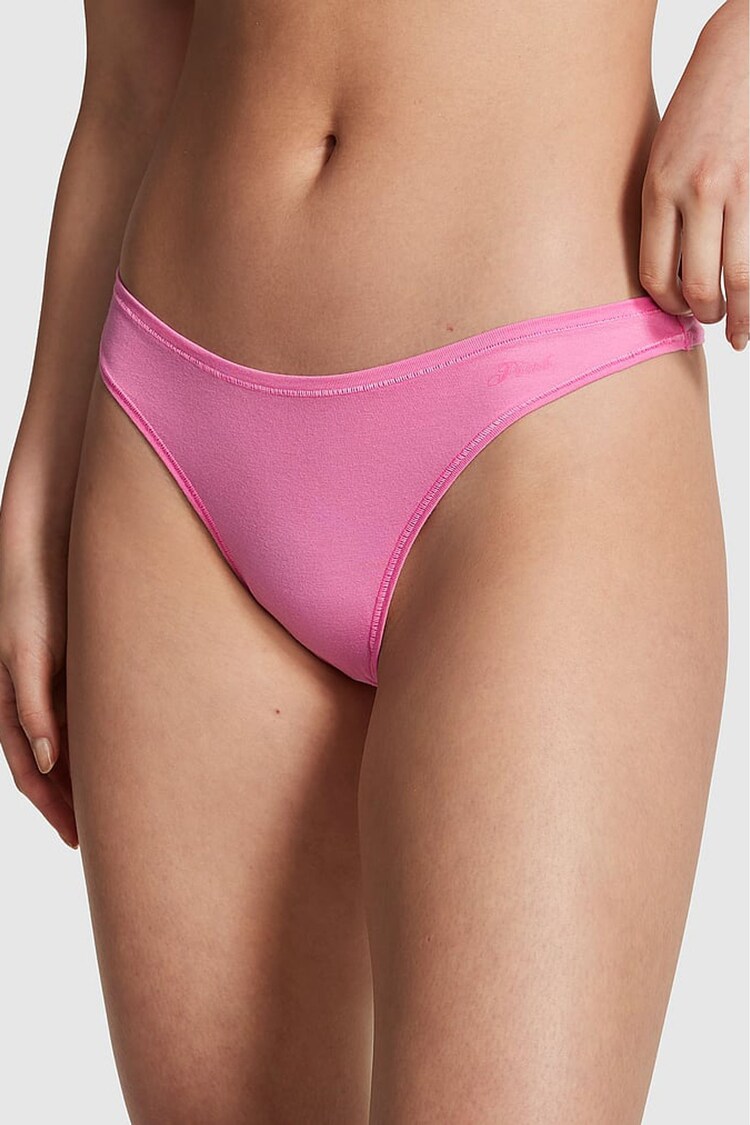 Fuchsia Pink Thong Cotton Knickers - Image 1 of 3