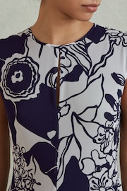 Printed Open Back Midi Dress in Blue - Image 3 of 5