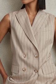 Wool Blend Striped Double Breasted Waistcoat in Neutral - Image 4 of 6