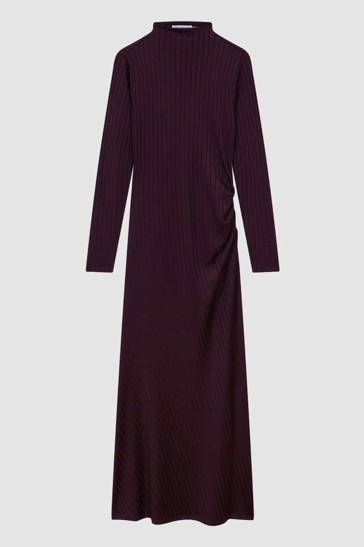 Good American Knitted Funnel Neck Midi Dress in Malbec - Image 2 of 5