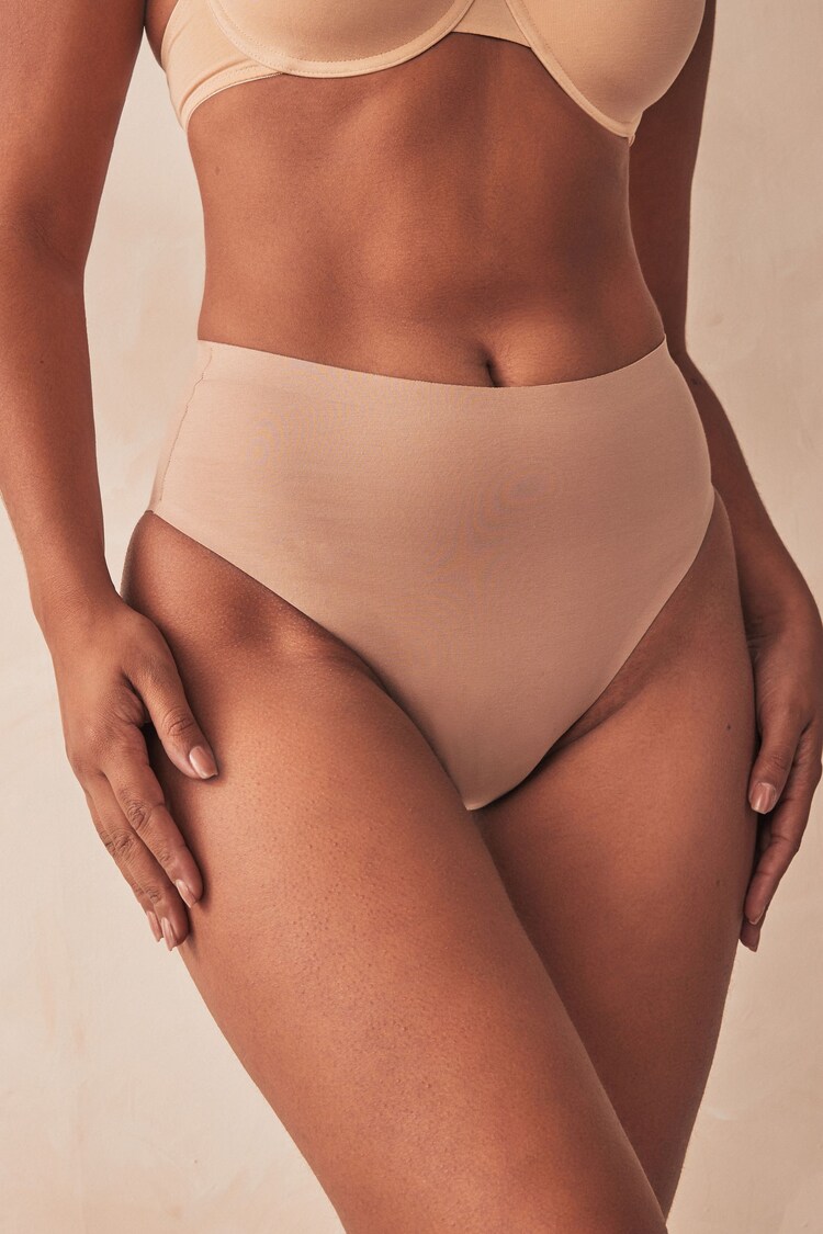 Nude High Waist Brief Shaping Tummy Control Premium Cotton Blend Knickers - Image 1 of 4