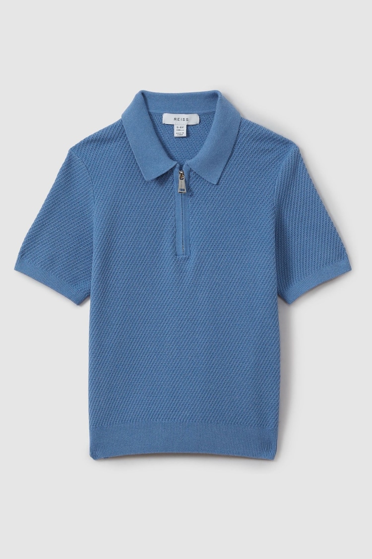 9-13 yrs Textured Quarter Zip Polo Shirt in Blue - Image 2 of 5