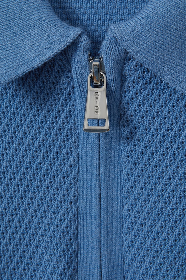 9-13 yrs Textured Quarter Zip Polo Shirt in Blue - Image 5 of 5