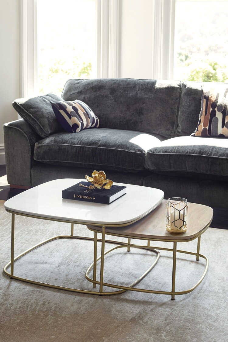 Light Grey Marble Mango Wood Nest of 2 Coffee Table Nest - Image 1 of 10