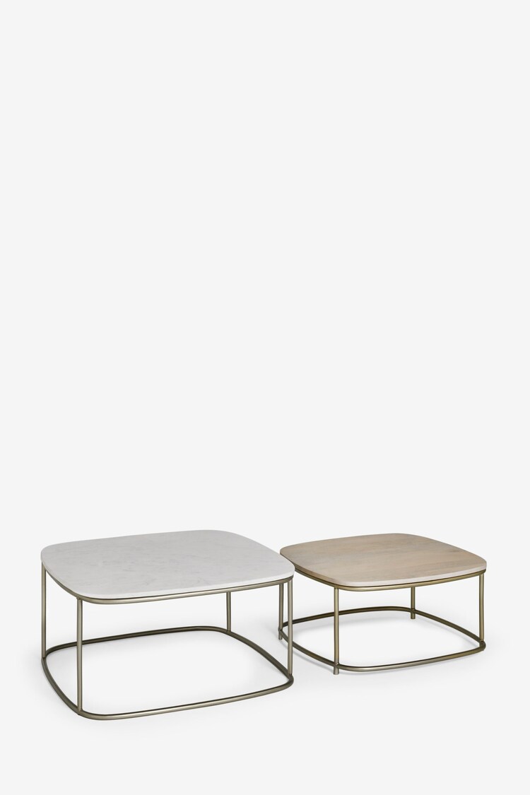 Light Grey Marble Mango Wood Nest of 2 Coffee Table Nest - Image 10 of 10