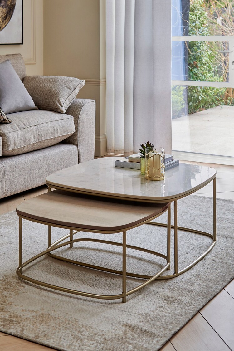 Light Grey Marble Mango Wood Nest of 2 Coffee Table Nest - Image 2 of 10