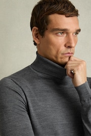 Slim Fit Merino Wool Roll Neck Jumper in Mid Grey Melange - Image 1 of 6