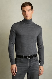 Slim Fit Merino Wool Roll Neck Jumper in Mid Grey Melange - Image 4 of 6