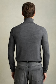 Slim Fit Merino Wool Roll Neck Jumper in Mid Grey Melange - Image 5 of 6