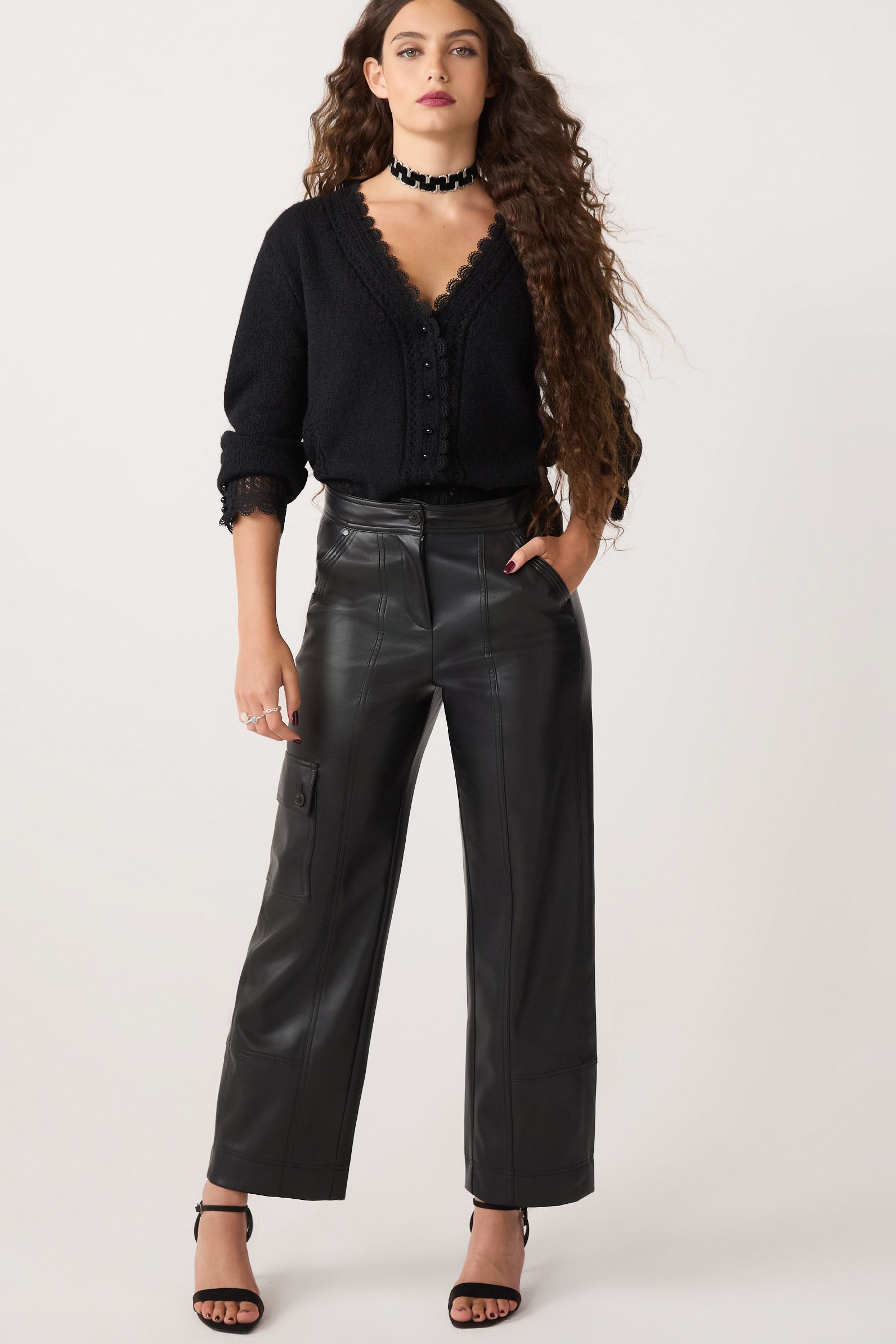 Buy Black Scallop Detail Lace Trim Cardigan from the Next UK