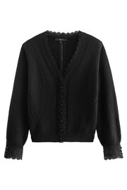 Black Scallop Detail Lace Trim Cardigan - Image 5 of 6