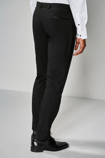 Black with Tape Detail Slim Fit Tuxedo Suit Trousers