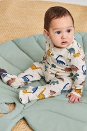 JoJo Maman Bébé Cream Dinosaur Print Cotton Baby Sleepsuit - Image 1 of 4