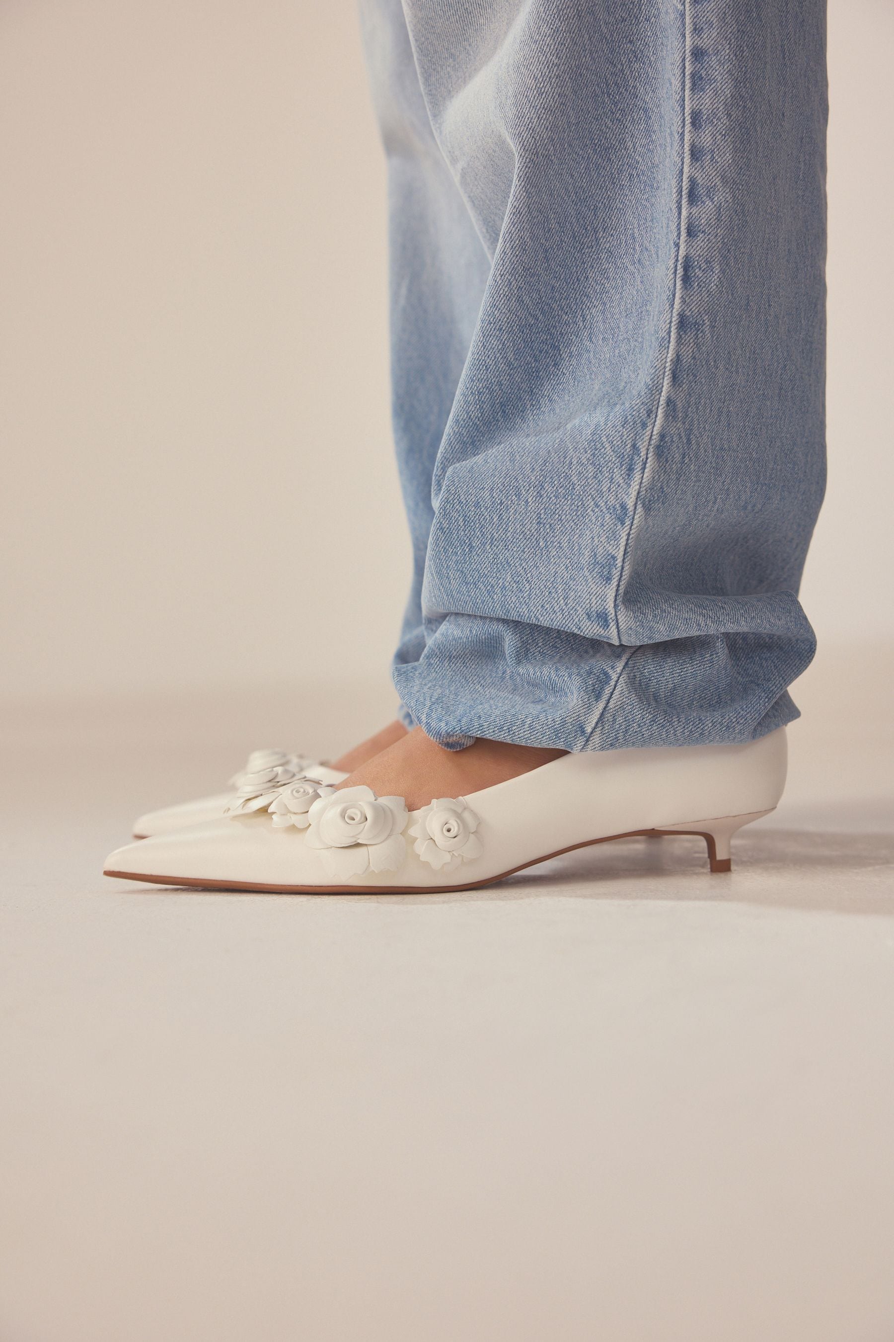 White kitten heel court shoes best sale