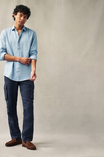 Dusky Blue Regular Fit 100% Linen Long Sleeve Shirt
