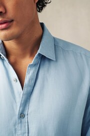 Dusky Blue Regular Fit 100% Linen Long Sleeve Shirt - Image 5 of 8