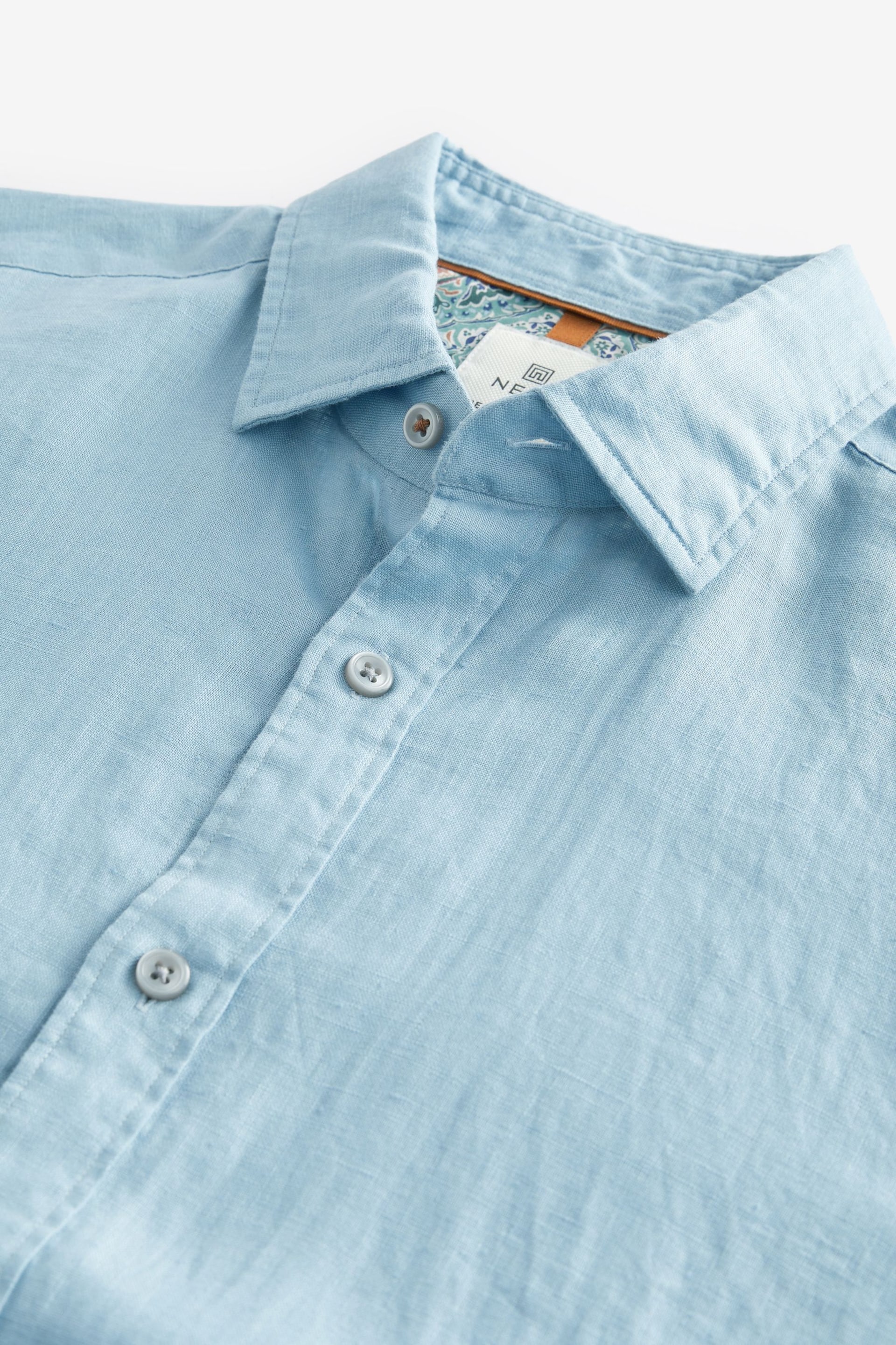 Dusky Blue Regular Fit 100% Linen Long Sleeve Shirt - Image 8 of 8